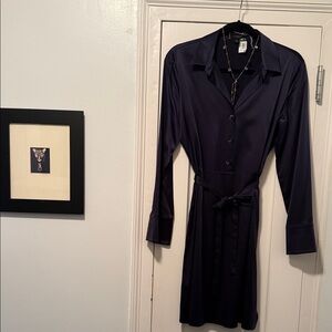 Ann Taylor Midnight Navy Blue Long Sleeve Shirt Dress